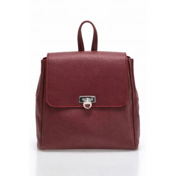 Rucsac din piele cu clapa - Maro cognac