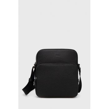 BOSS borseta de piele culoarea negru