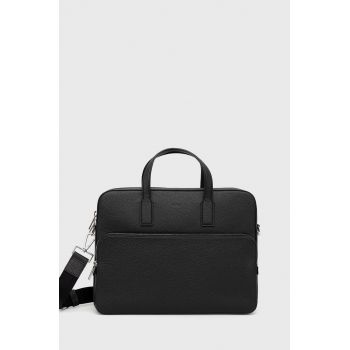 BOSS geanta de piele culoarea negru