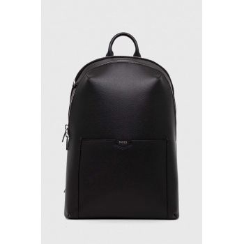 BOSS ghiozdan de piele barbati, culoarea negru, mare, neted