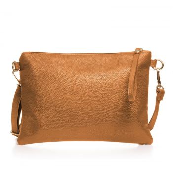 Geanta plic crossbody camel, din piele naturala