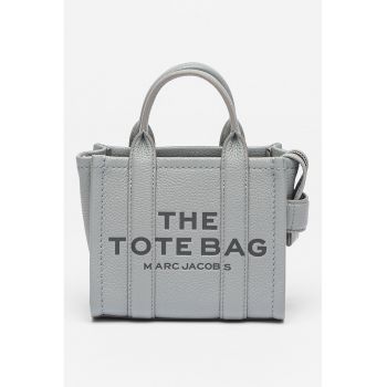 Geanta tote mica din piele cu aspect texturat si logo