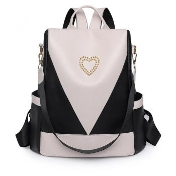 Rucsac dama, Nimue GT2479, antifurt, Negru/Alb