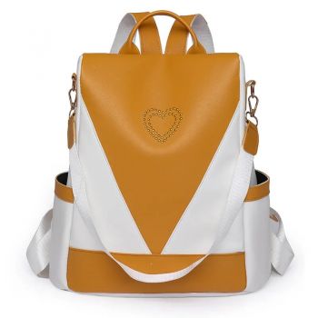 Rucsac dama, Nimue GT2480, antifurt, Alb/Portocaliu