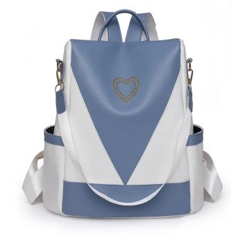 Rucsac dama, Nimue GT2482, antifurt, Alb/Albastru