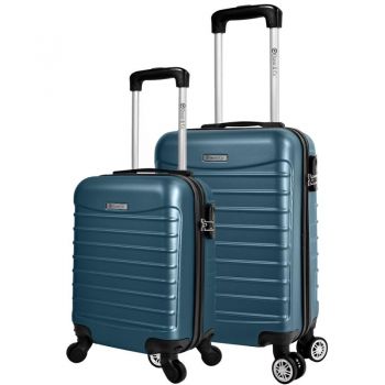 Set 2 trolere cabina, Quasar & Co, model Line, 40x30x20 cm cu roti detasabile si 55x36x20 cm, cifru, 4 roti 360 grade, maner telescopic, albastru petrol