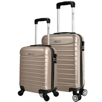 Set 2 trolere cabina, Quasar & Co, model Line, 40x30x20 cm cu roti detasabile si 55x36x20 cm, cifru, 4 roti 360 grade, maner telescopic, crem