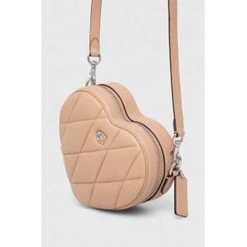 Coach poseta de piele Heart Crossbody culoarea bej