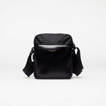 FRED PERRY Nylon Twill Leather Side Bag Black/ Gold la reducere