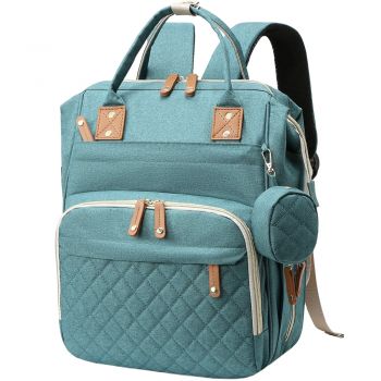 Geanta/rucsac, Quasar & Co, cu port USB si 14 compartimente, textil, 40 x 30 x 14 cm, turcoaz de firma originala