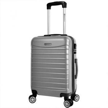 Troler Mediu, Quasar & Co.®, Model Line, 4 roti duble cu rotatie 360°, maner telescopic, cifru,  66 x 44 x 26 cm, ABS, argintiu