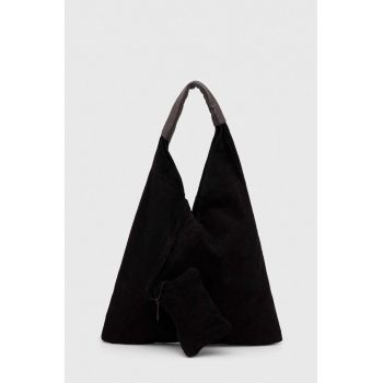 Answear Lab geanta de mana din piele intoarsa culoarea negru