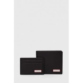 HUGO portofel din piele și suport pentru card culoarea negru 50516995