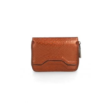 Portofel de piele cu aspect de piele de reptila 225679 - Maro cognac