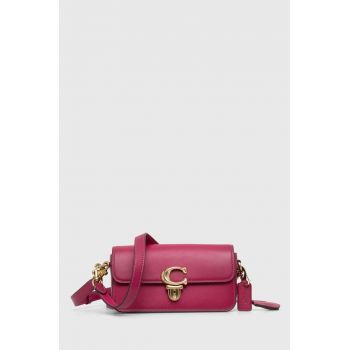 Coach poseta de piele Studio Baguette culoarea roz