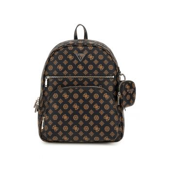 Rucsac de piele ecologica si logo Power Play - Negru/Maro