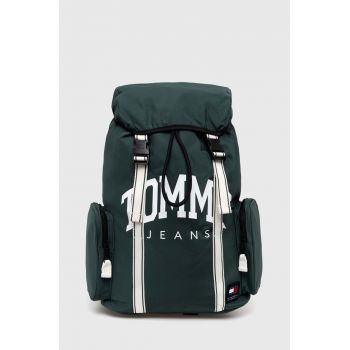 Tommy Jeans rucsac barbati, culoarea verde, mare, cu imprimeu