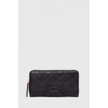 Tory Burch portofel de piele Fleming Soft Zip Continental Wallet femei, culoarea negru, 140344.001