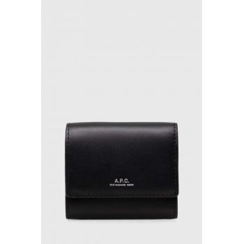 A.P.C. portofel de piele Compact Lois Small culoarea negru, PXBMW.H63453.LZZ