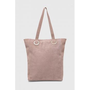 Answear Lab geanta de mana din piele intoarsa culoarea roz ieftina