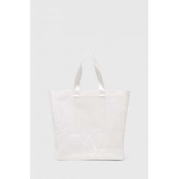 EA7 Emporio Armani geanta de plaja culoarea alb ieftina