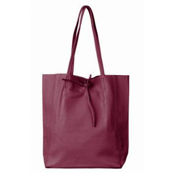 Geanta shopper din piele naturala, magenta inchis