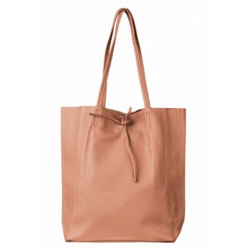 Geanta shopper din piele naturala, roz somon inchis
