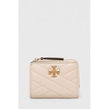 Tory Burch portofel de piele Kira Chevron Bi-Fold femei, culoarea bej, 153121.122