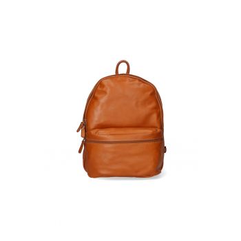 Rucsac unisex din piele cu buzunar exterior - Caramel