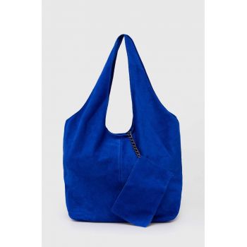 Answear Lab geanta de mana din piele intoarsa culoarea albastru marin