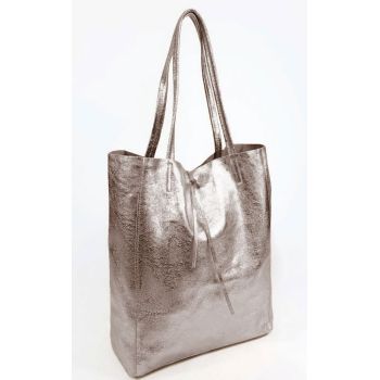 Geanta shopper argintiu inchis metalizat din piele naturala Geanta shopper argintiu inchis metalizat din piele naturala