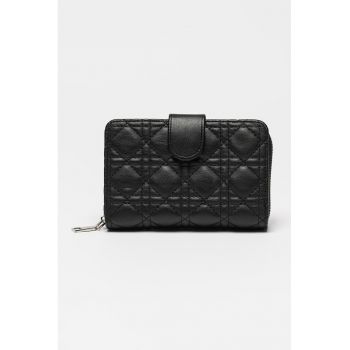 Portofel de piele ecologica cu garnituri cusute - Negru