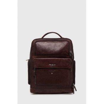 Aeronautica Militare ghiozdan de piele barbati, culoarea maro, mare, neted