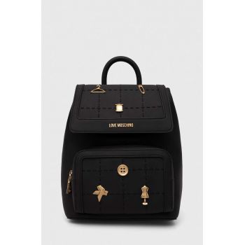 Love Moschino rucsac femei, culoarea negru, mic, cu imprimeu, JC4067PP1LLI0000