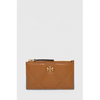 Tory Burch portofel de piele Kira Diamond Quilt femei, culoarea bej, 158629.201
