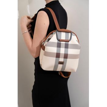 Rucsac de piele ecologica cu model in carouri