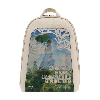 Rucsac din piele ecologica cu imprimeu Woman With A Parasol
