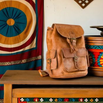 Rucsac din piele maro model Malik