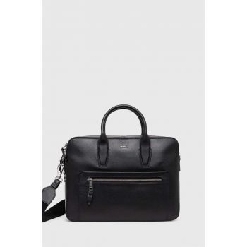 BOSS geanta de piele culoarea negru, 50498649