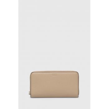 BOSS portofel de piele femei, culoarea bej, 50523659