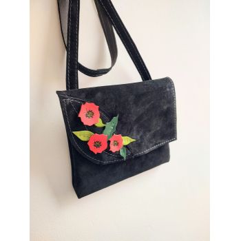 Geanta handmade din piele naturala ,cu maci