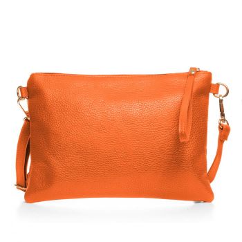 Geanta plic crossbody portocaliu, din piele naturala