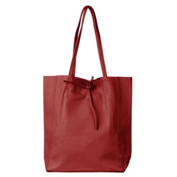 Geanta shopper rosu inchis din piele naturala