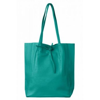 Geanta shopper turcoaz din piele naturala