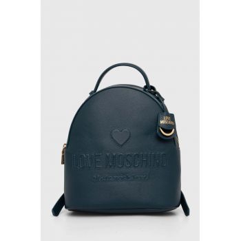 Love Moschino ghiozdan de piele femei, culoarea turcoaz, mic, neted, JC4116PP1LL1000A