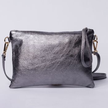Geanta plic crossbody argintiu inchis, din piele naturala Geanta plic crossbody argintiu inchis, din piele naturala
