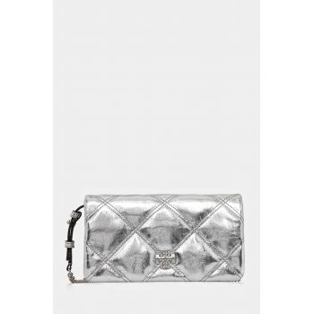 Tory Burch poseta de piele Kira Metallic Diamond culoarea argintiu, 158631