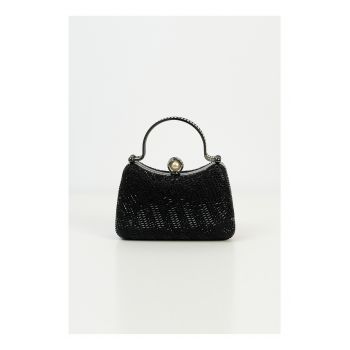 Clutch Marina negru din strasuri cu inchizatoare perla