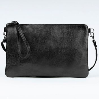 Geanta plic crossbody negru metalizat, din piele naturala Geanta plic crossbody negru metalizat, din piele naturala