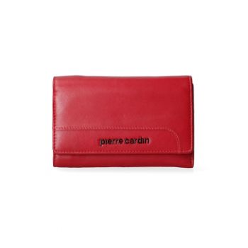 Portofel pliabil din piele cu logo - Rosu inchis